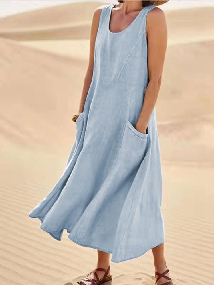 Zoe | Women's Sleeveless Pocket Maxi Casual Dress