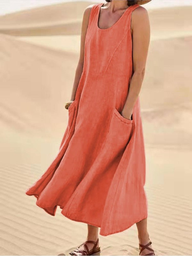 Zoe | Women's Sleeveless Pocket Maxi Casual Dress