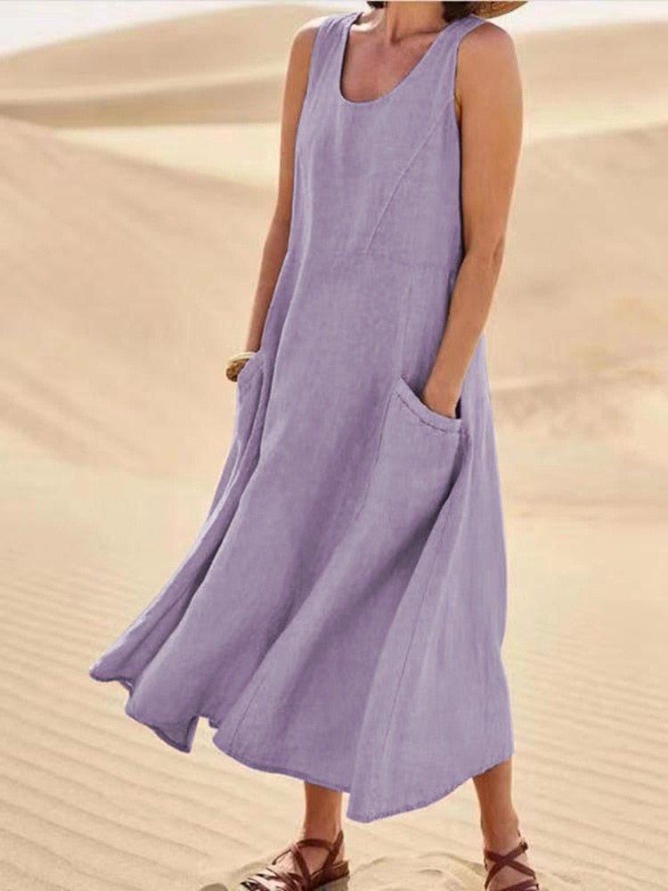Zoe | Women's Sleeveless Pocket Maxi Casual Dress