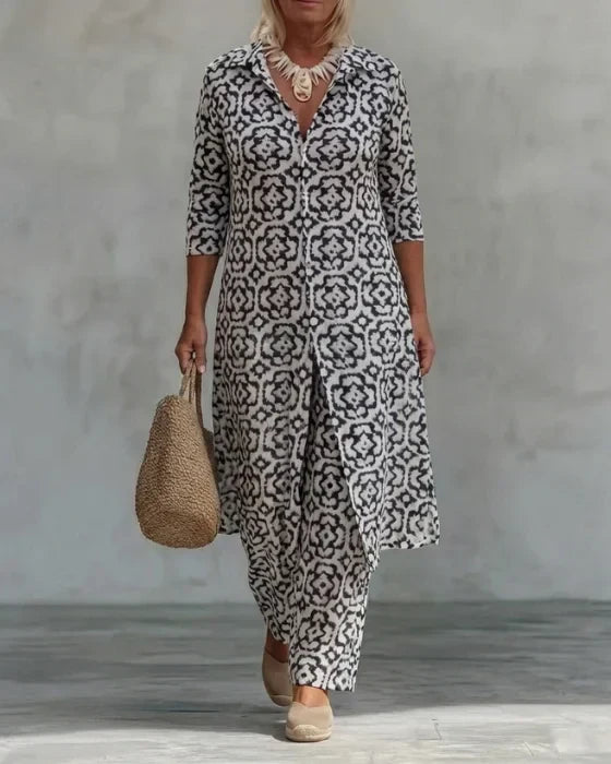 Sara | Bohemian Geometric Print Tunic Set and Wide Leg Pants