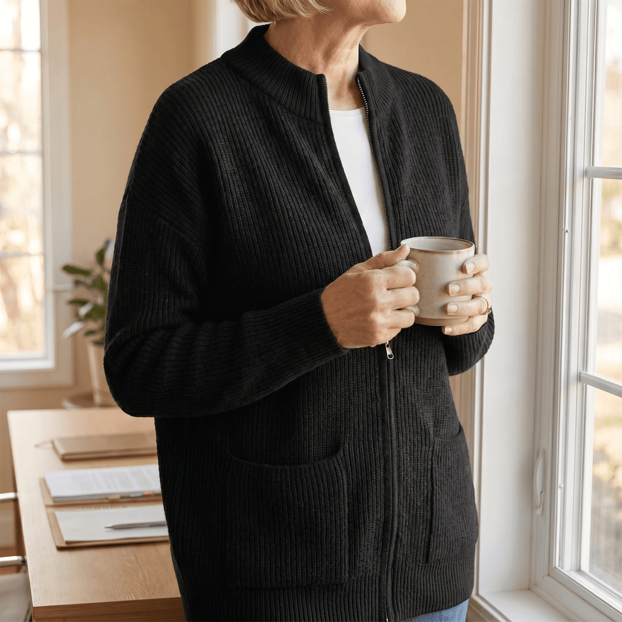 Covena – Soft Knit Zip Up Cardigan with Pockets