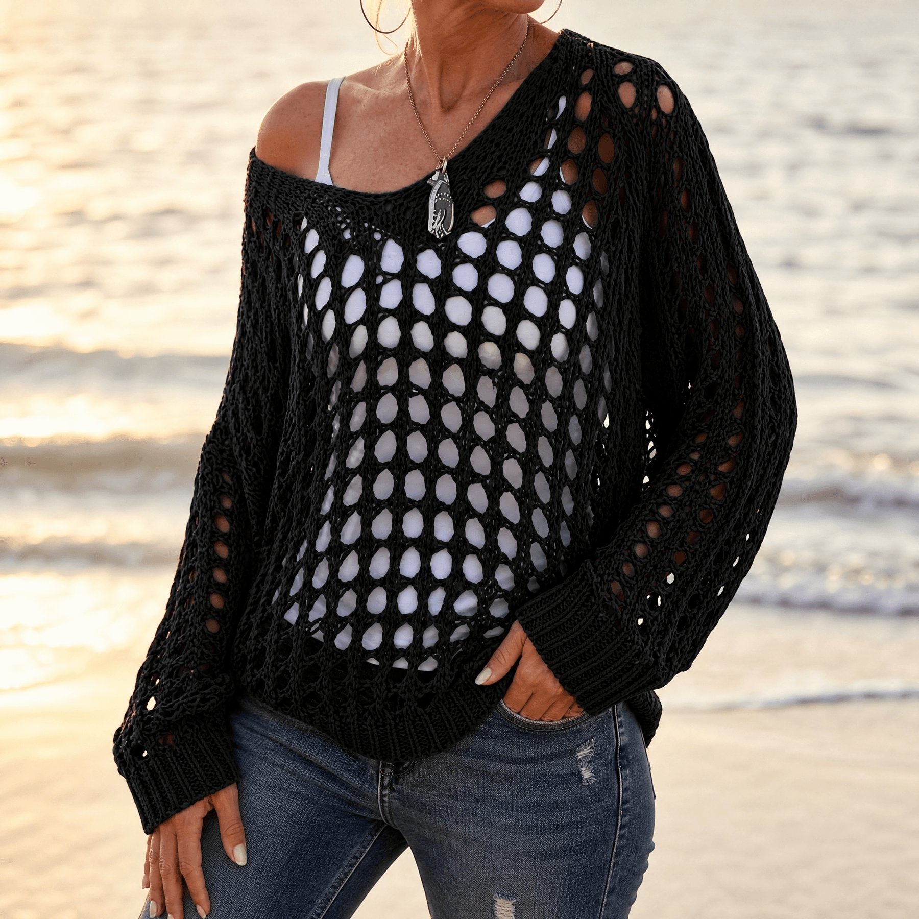 Covena – Women's breezy crochet knit layering top