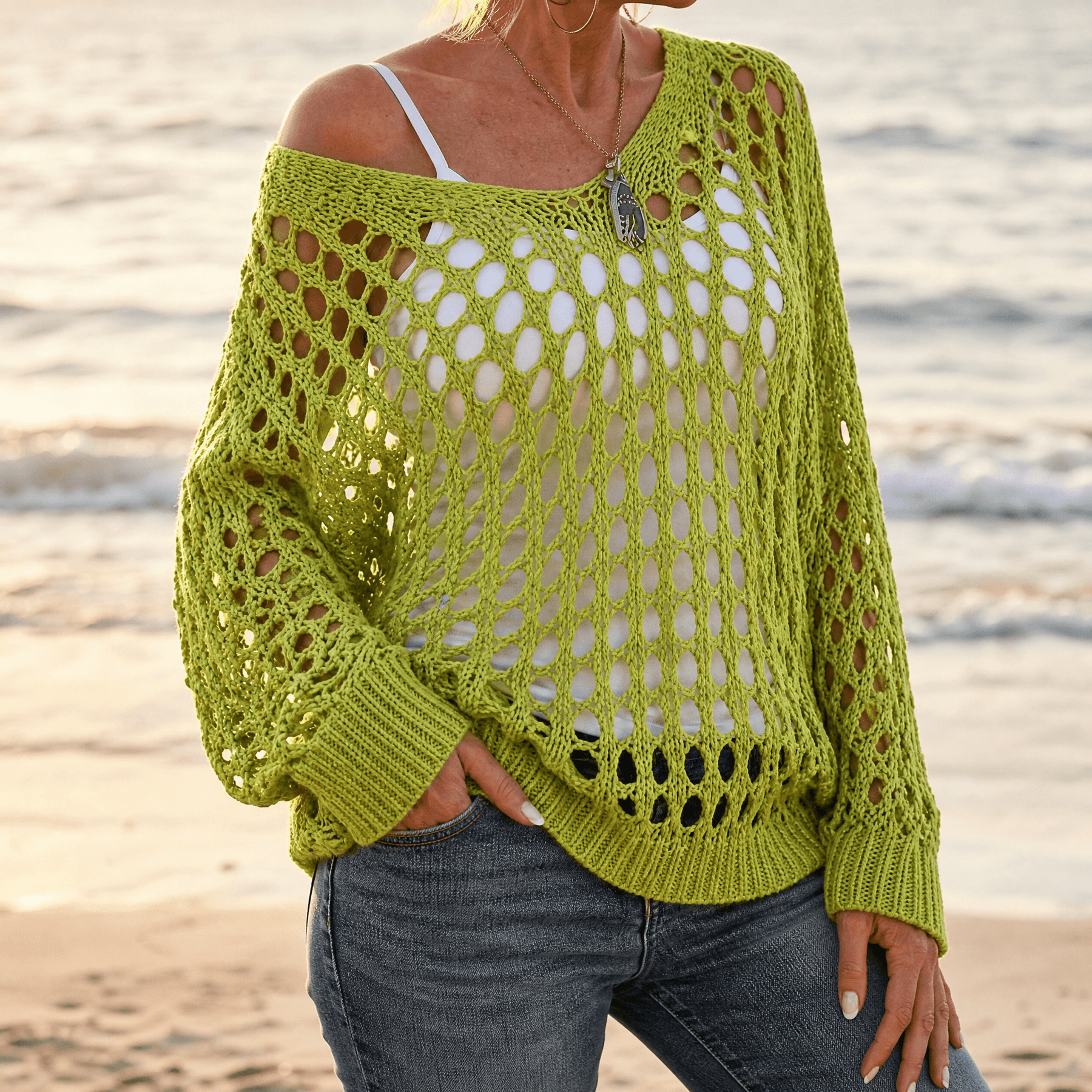 Covena – Women's breezy crochet knit layering top