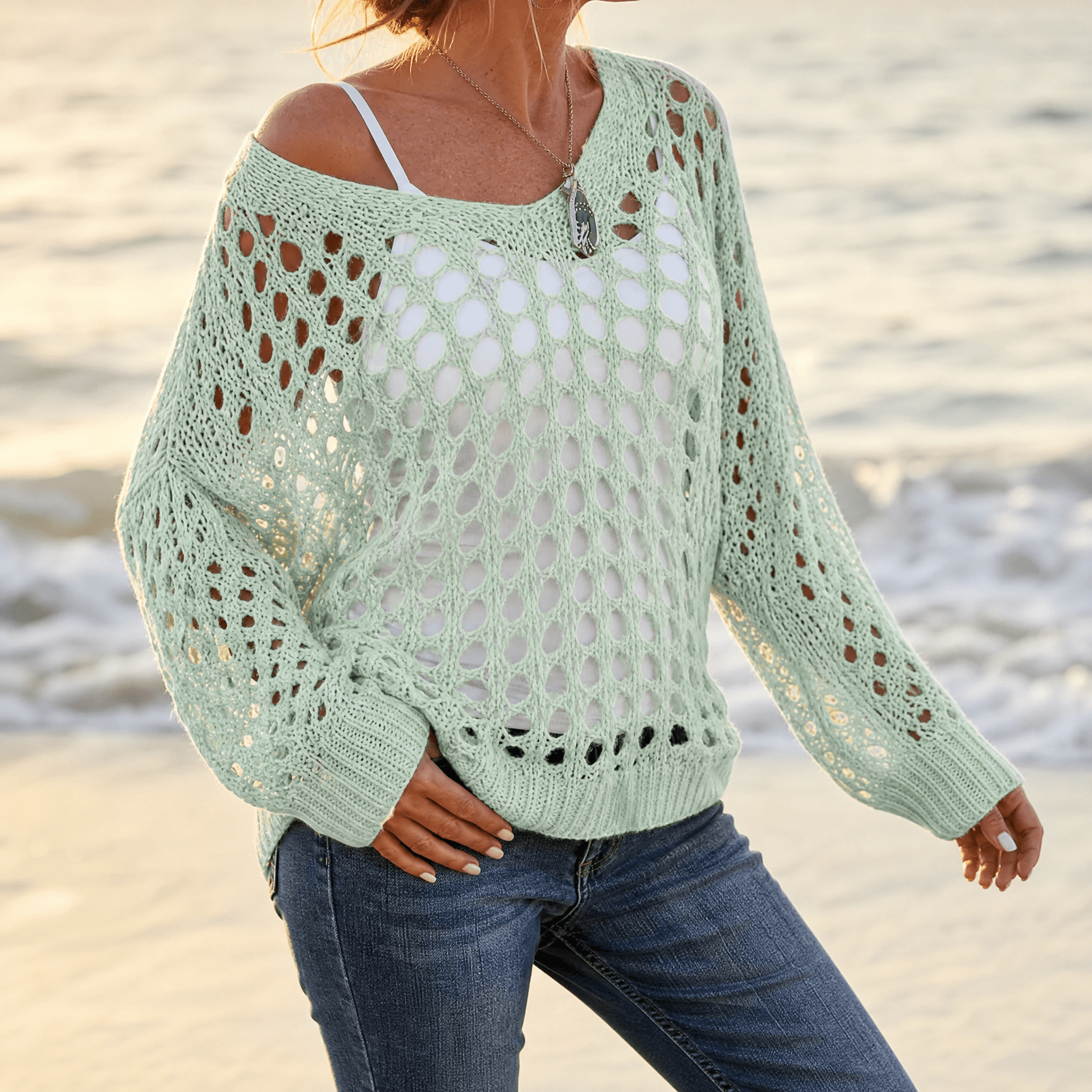 Covena – Women's breezy crochet knit layering top
