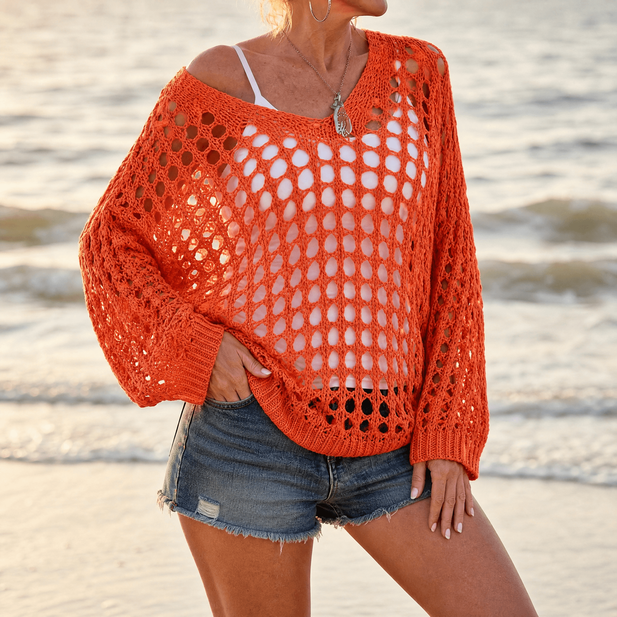 Covena – Women's breezy crochet knit layering top