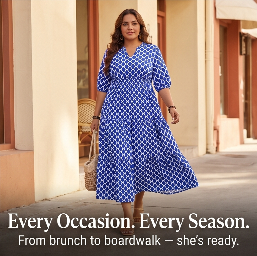 Curvella – Women's Boho Maxi Dress with Pockets