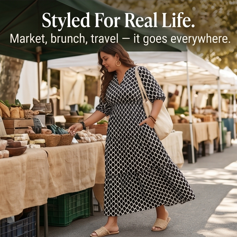 Curvella – Women's Boho Maxi Dress with Pockets