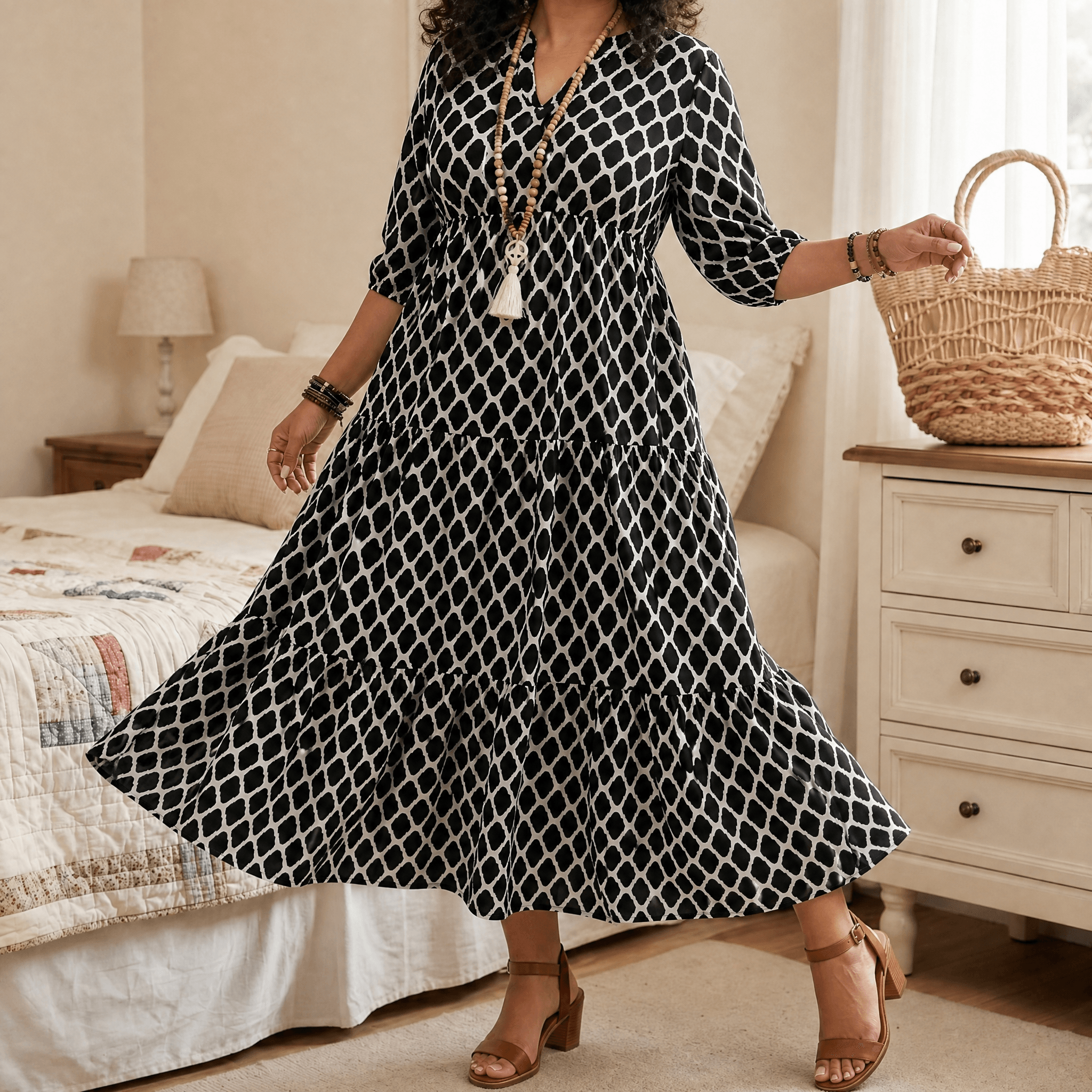 Curvella – Women's Boho Maxi Dress with Pockets