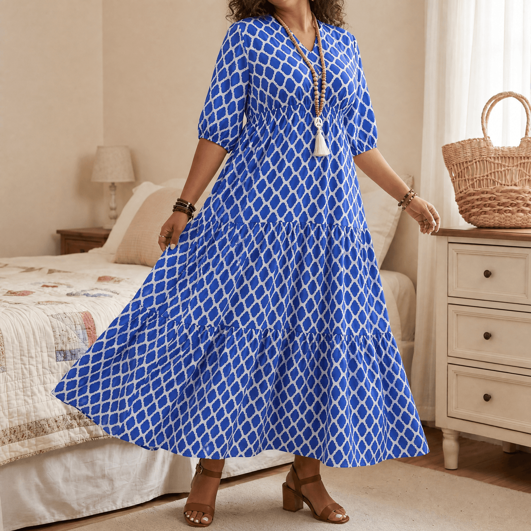 Curvella – Women's Boho Maxi Dress with Pockets