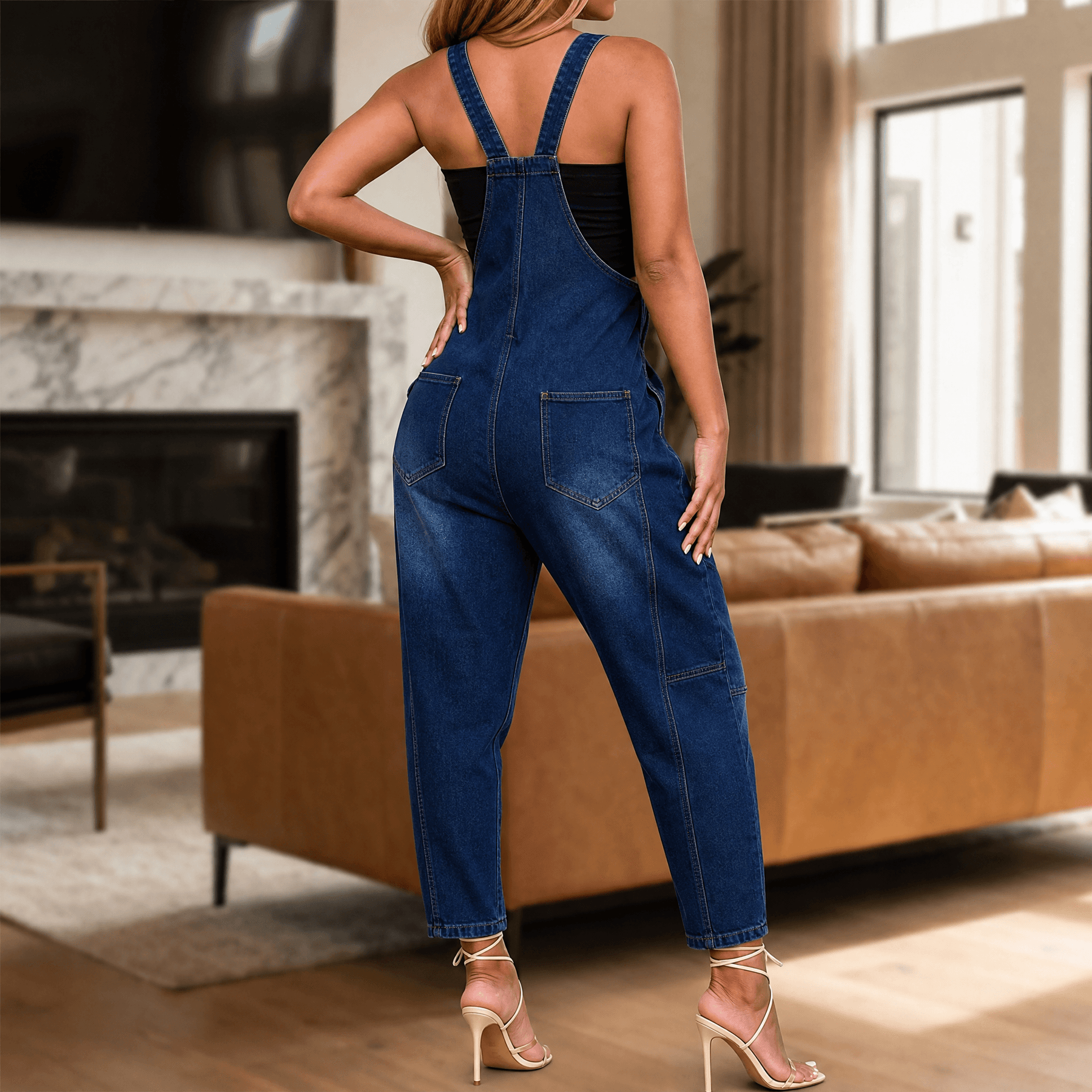 Curvella – Women's Button-Front Tapered Denim Overalls