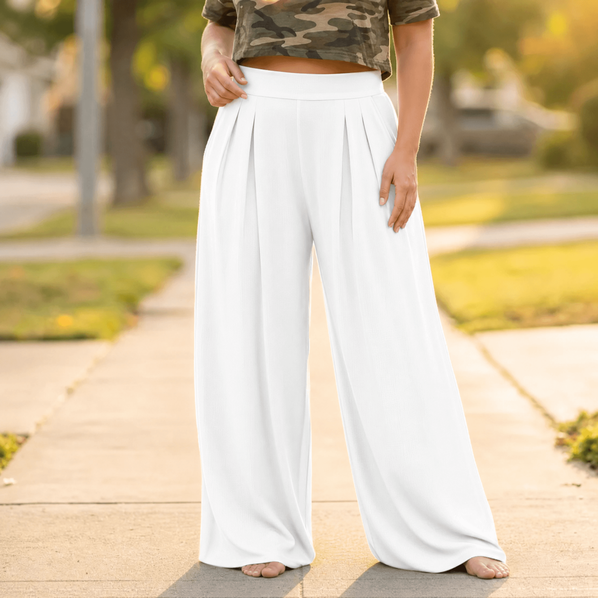 Curvella – Women's Flowy Pleated Palazzo Pants