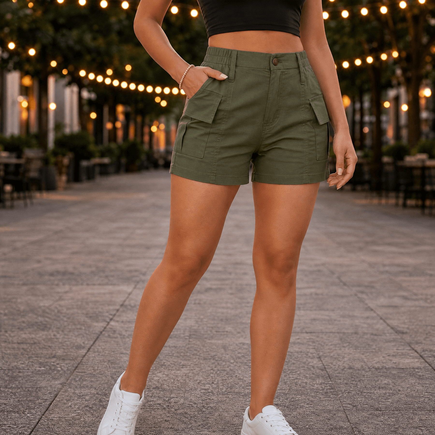 Curvella – Women's High-Waisted Stretch Cargo Shorts