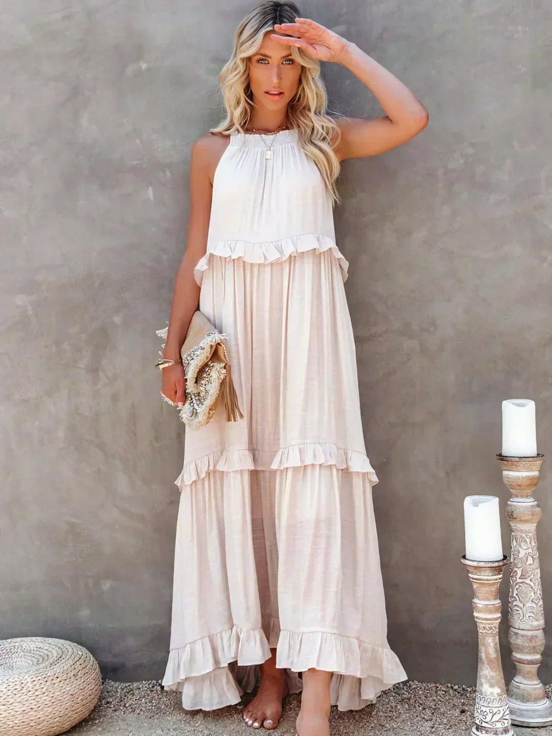 Ilona - Halterneck Dress With Ruffles and Maxi Pockets