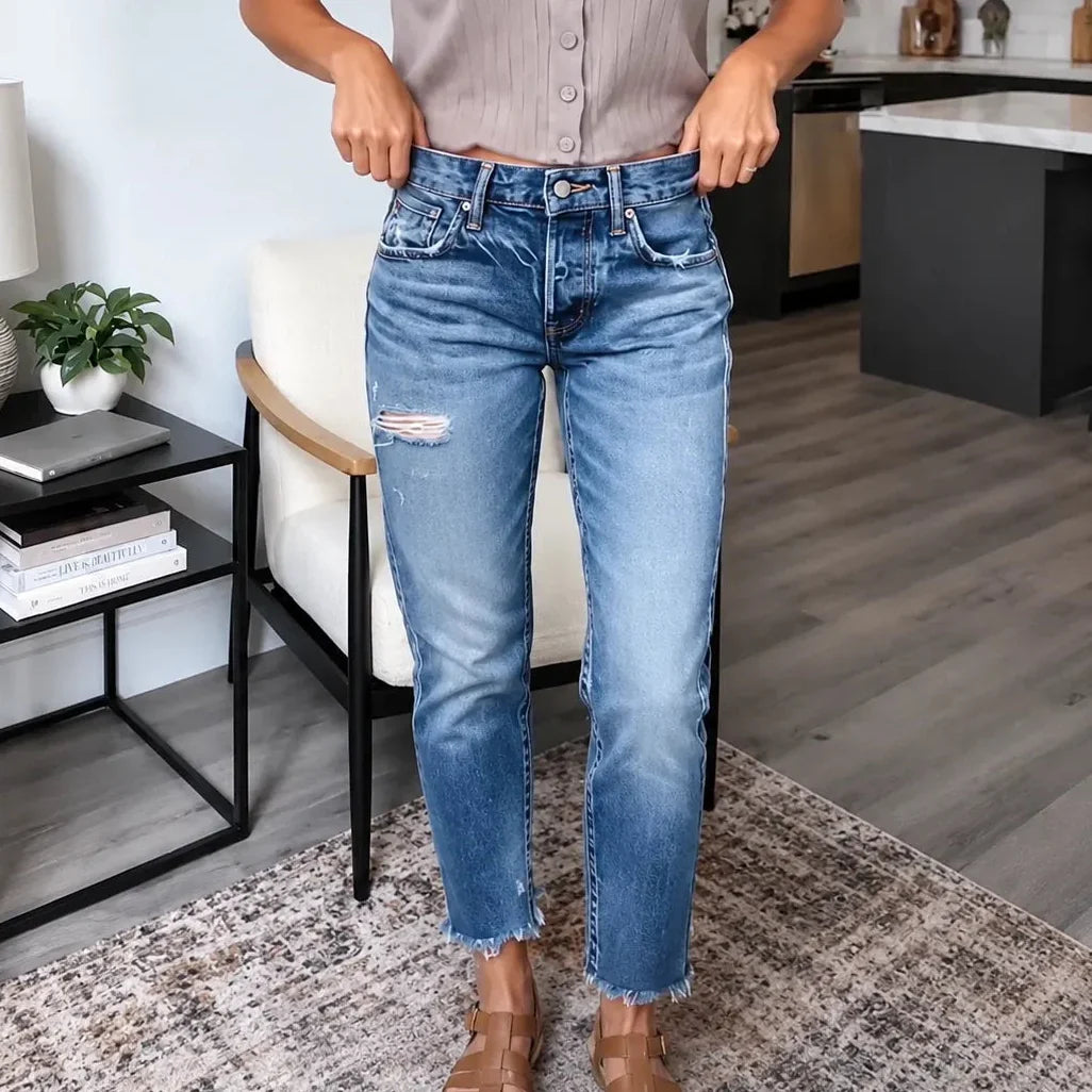 Denara – Soft Stretch Distressed Cropped Jeans for Women