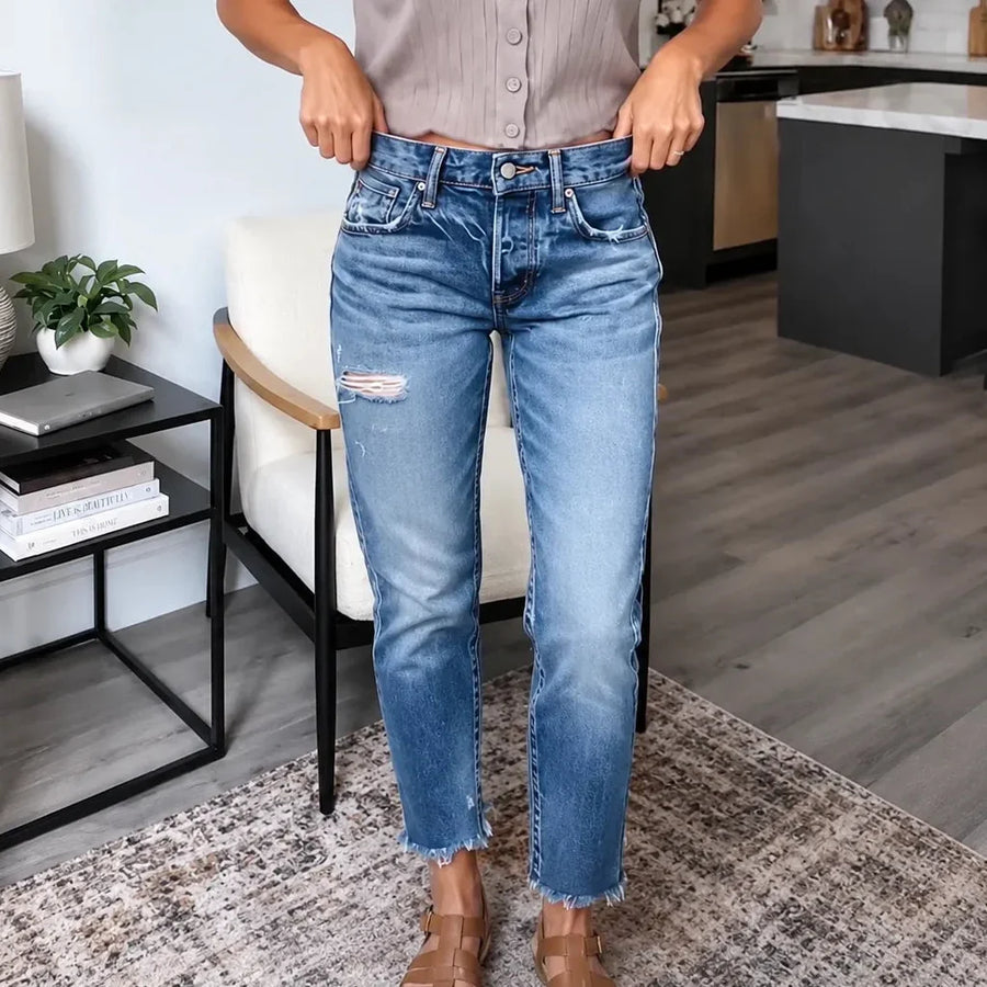 Denara – Soft Stretch Distressed Cropped Jeans for Women