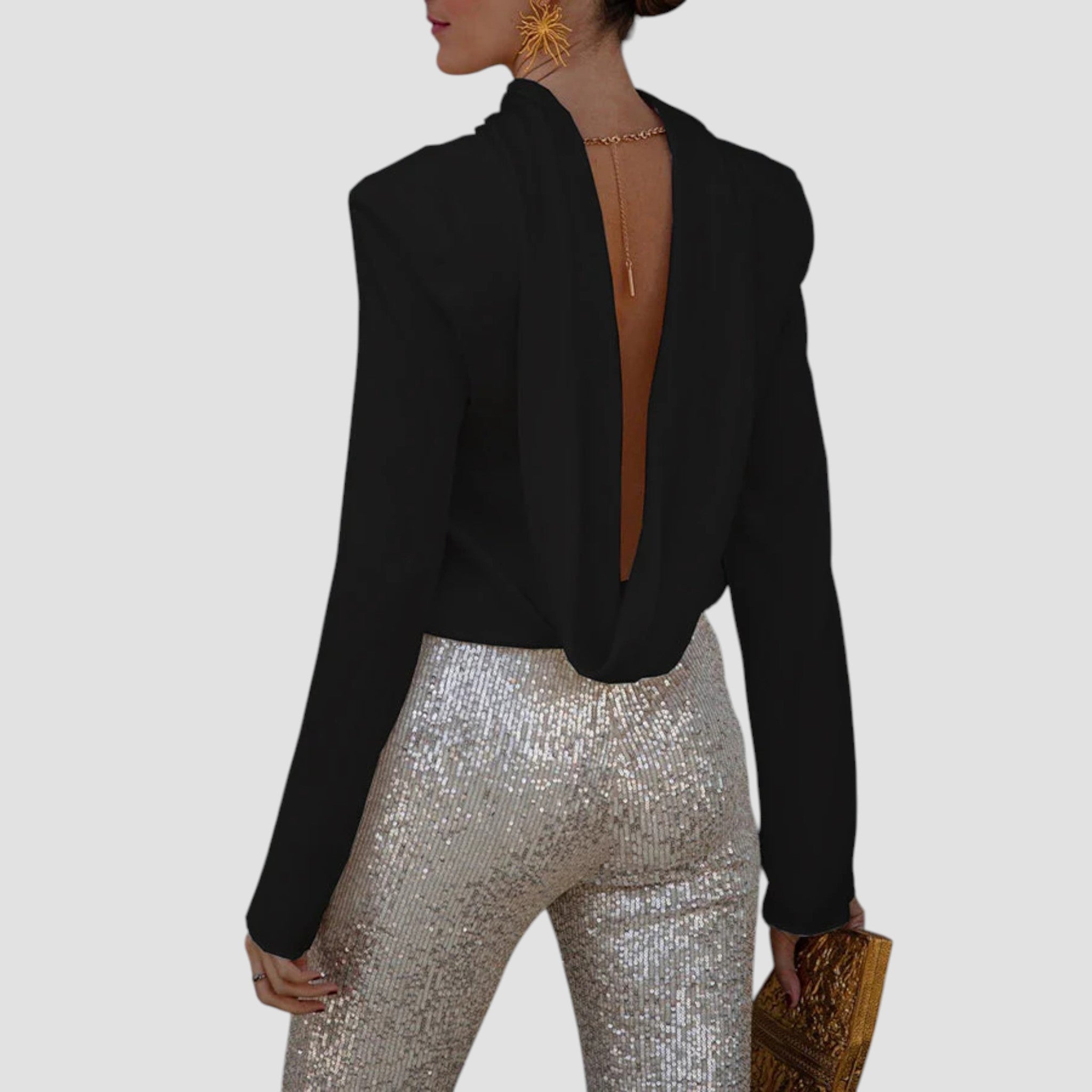Ffion - Backless Cowl Neck Long Sleeve Blouse