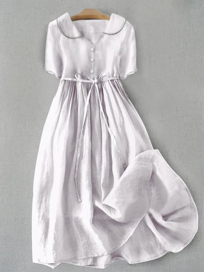 Isla - Elegant Cotton Linen Mid Sleeve Dress