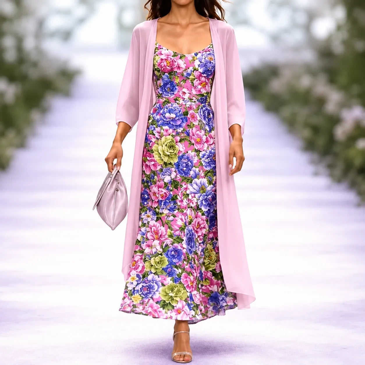 Florenza – Two-Piece Floral Maxi Dress with Sheer Duster
