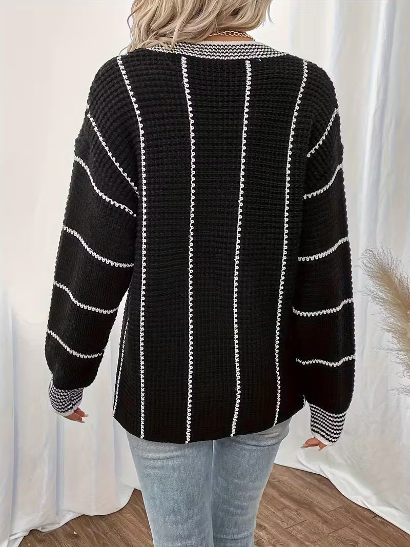 Lykke - Striped V Neck Oversized Sweater