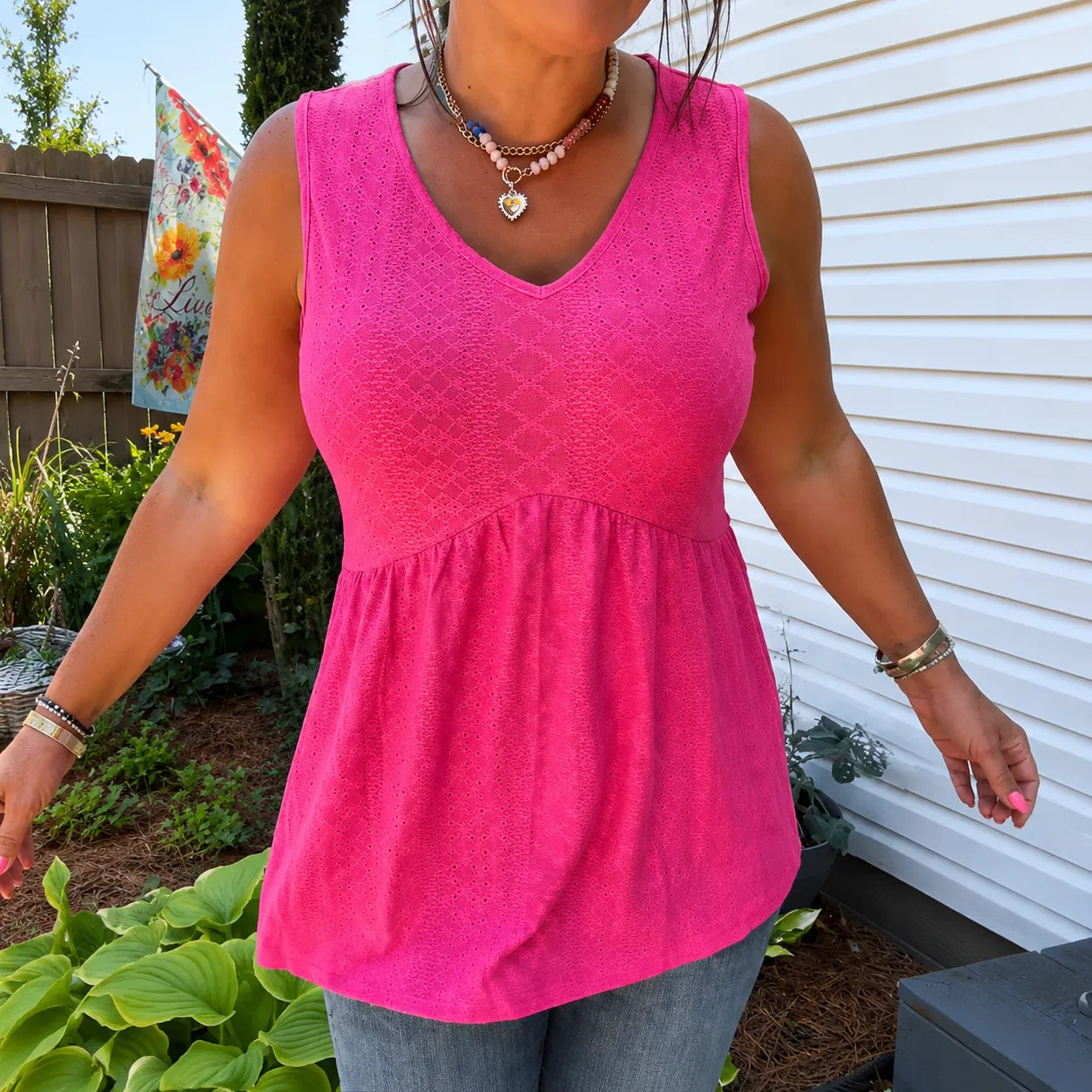 Florelle – Eyelet Peplum V-Neck Tank Top for Women, Flowy Sleeveless Summer Top