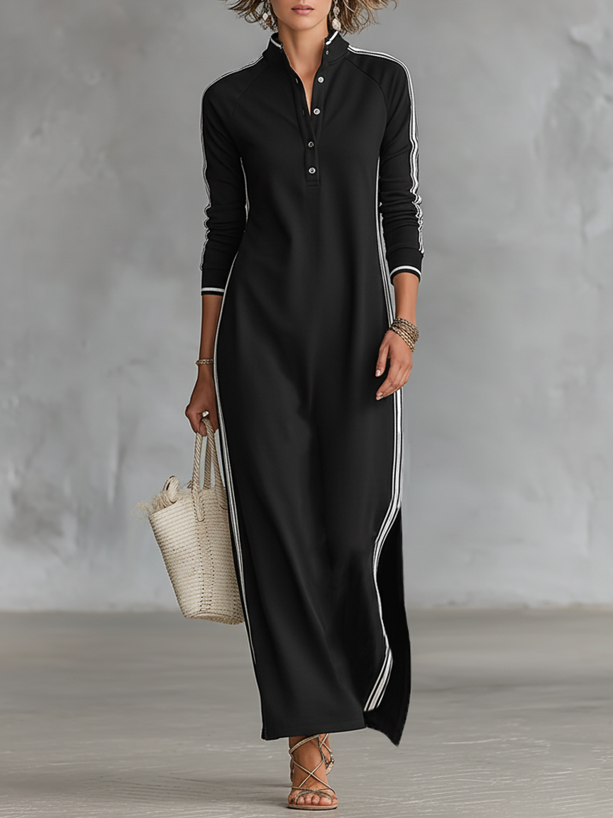Maxi Dress Women’s Sweatshirt with Button-down Collar and White Trim