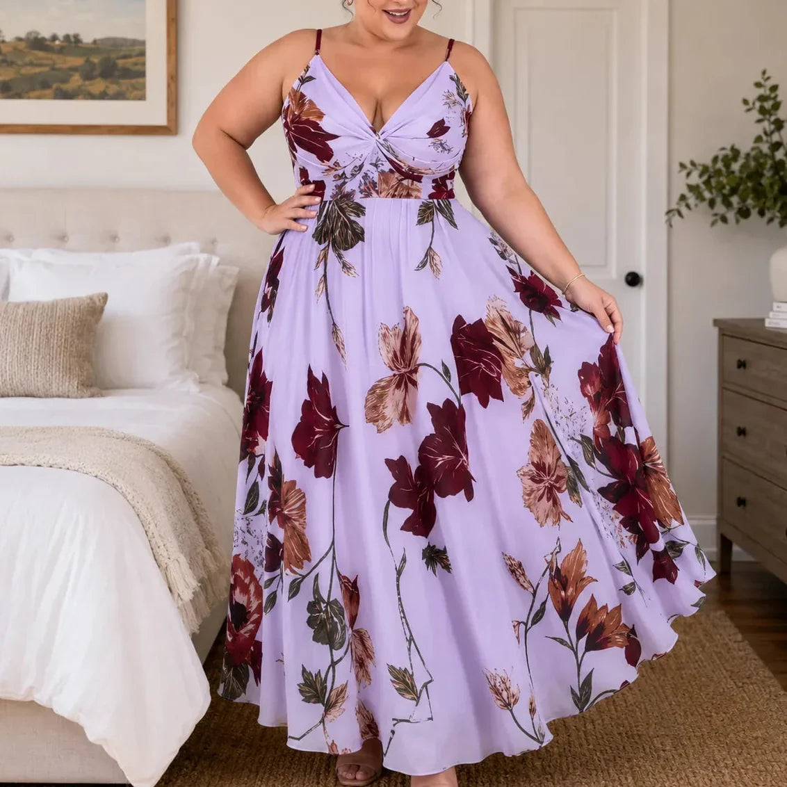 Florenza – Floral Spaghetti Strap Maxi Dress with V-Neck