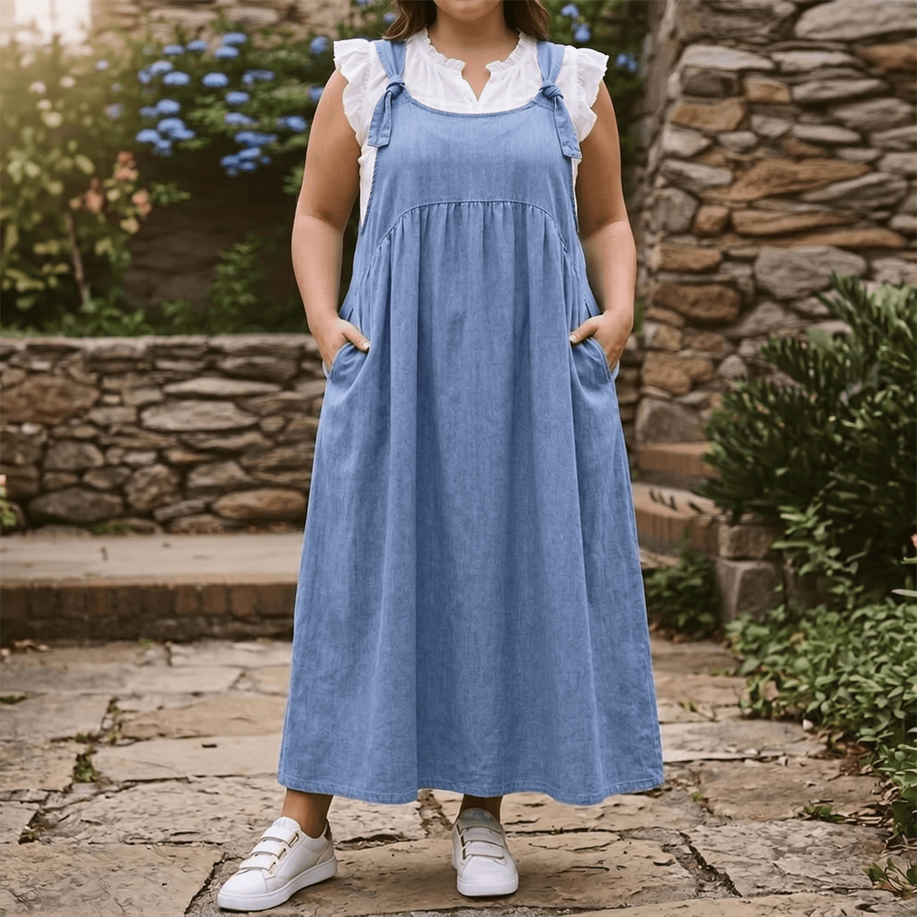Dalena – Women's Relaxed Denim Suspender Dress with Pockets