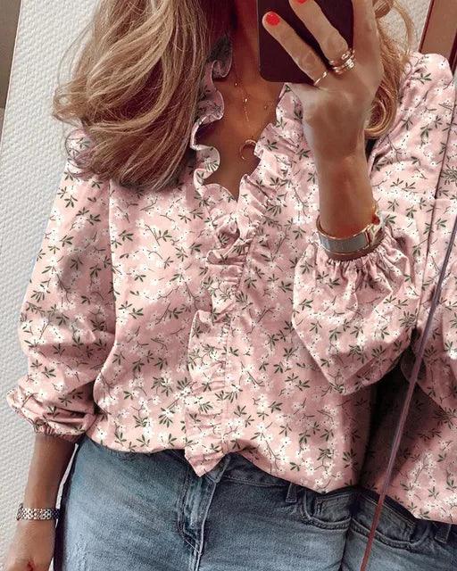 Kimberly | Women Ruffle Detail V Neck Blouse