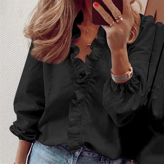 Kimberly | Women Ruffle Detail V Neck Blouse