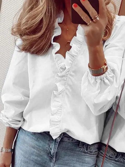 Kimberly | Women Ruffle Detail V Neck Blouse