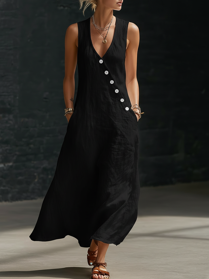 Fluid Maxi Buttoned Dress for Women - Everyday Minimalist Elegance