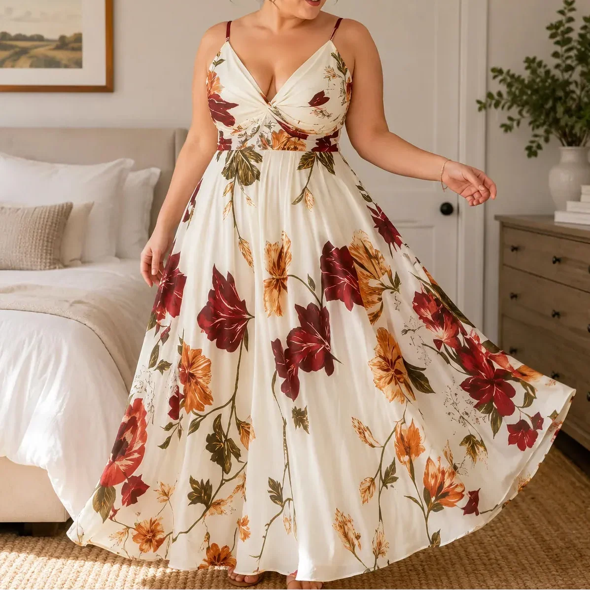 Florenza – Floral Spaghetti Strap Maxi Dress with V-Neck