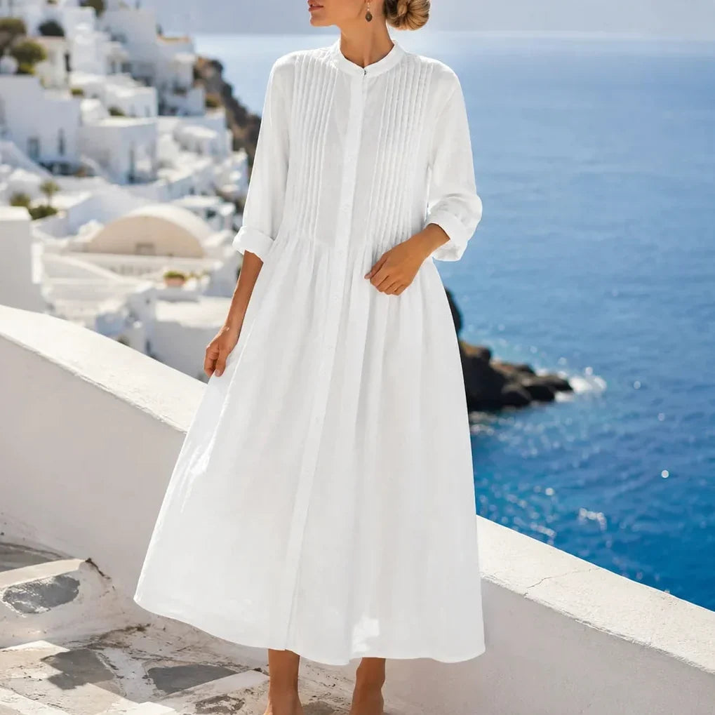 Costera – Flowy Pintuck Shirt Dress, Linen-look, Midi Length