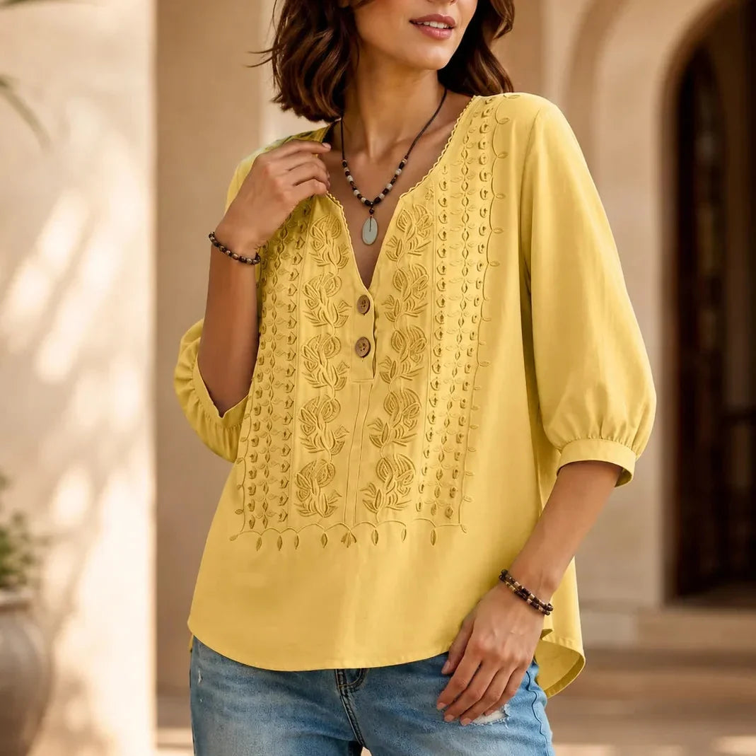 Florenza – V-Neck Blouse with Buttons
