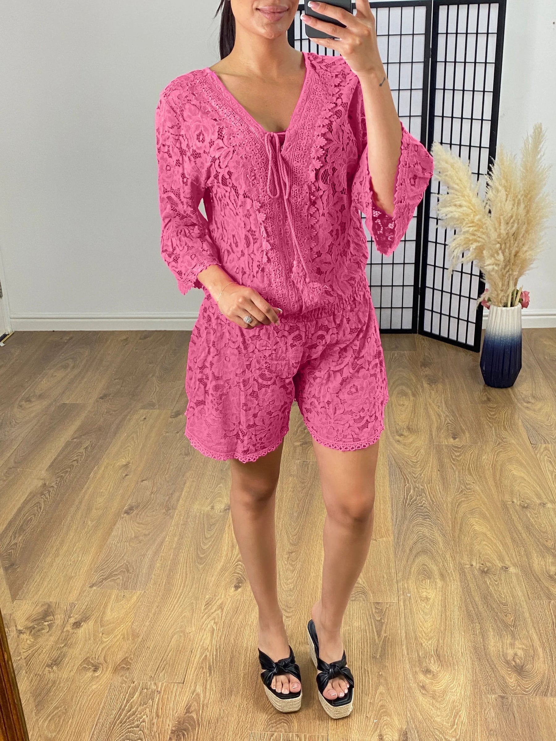 Michelle - Casual Short Lace Combination with V-Neck