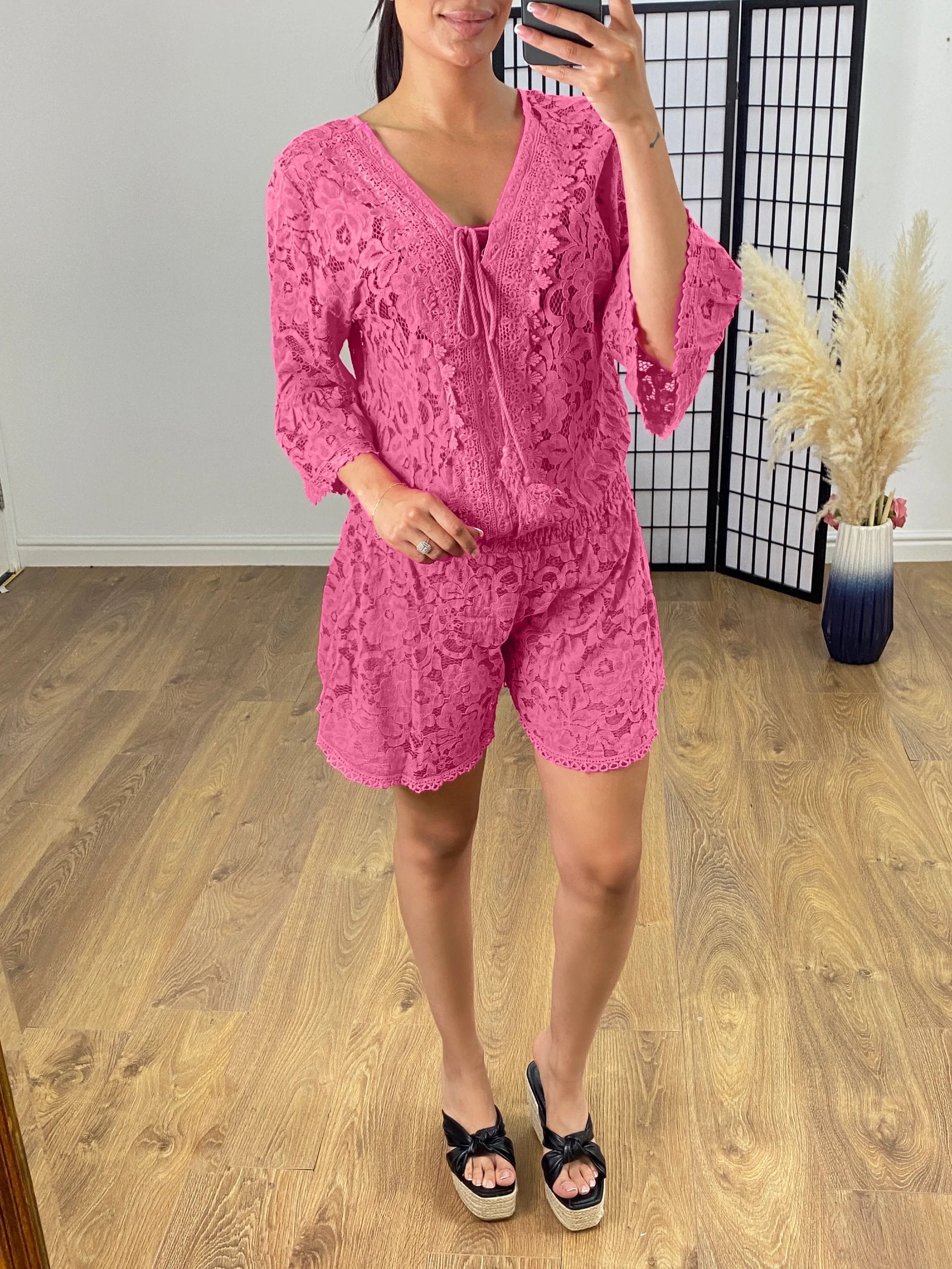 Michelle - Casual Short Lace Combination with V-Neck