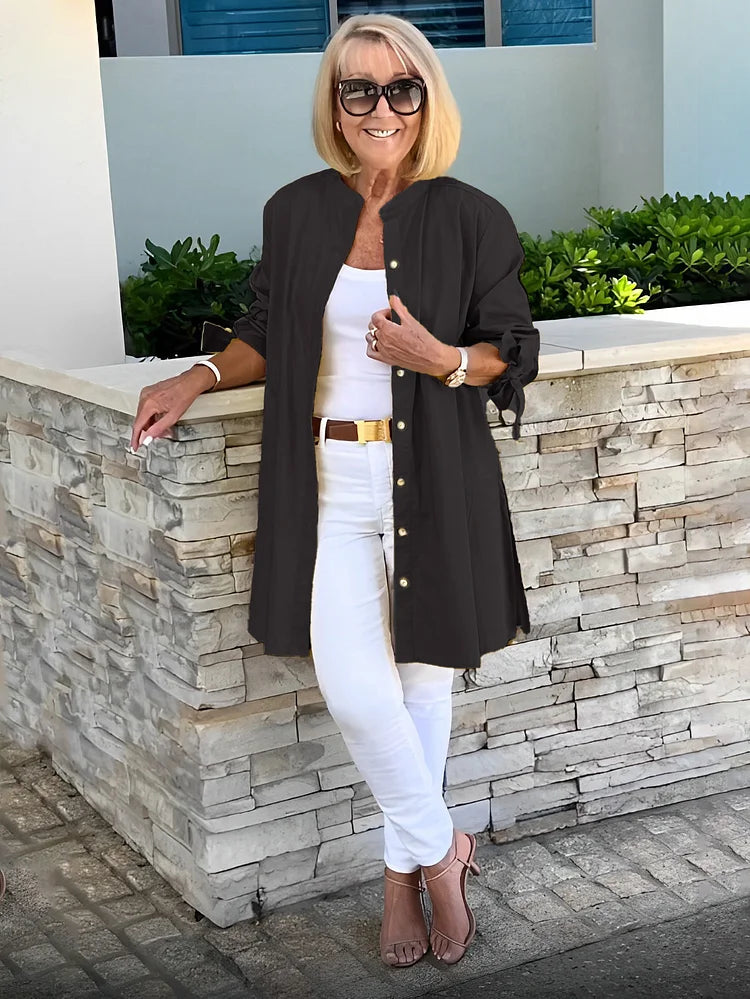 Elliora - Gathered Back Cotton Shirt Jacket