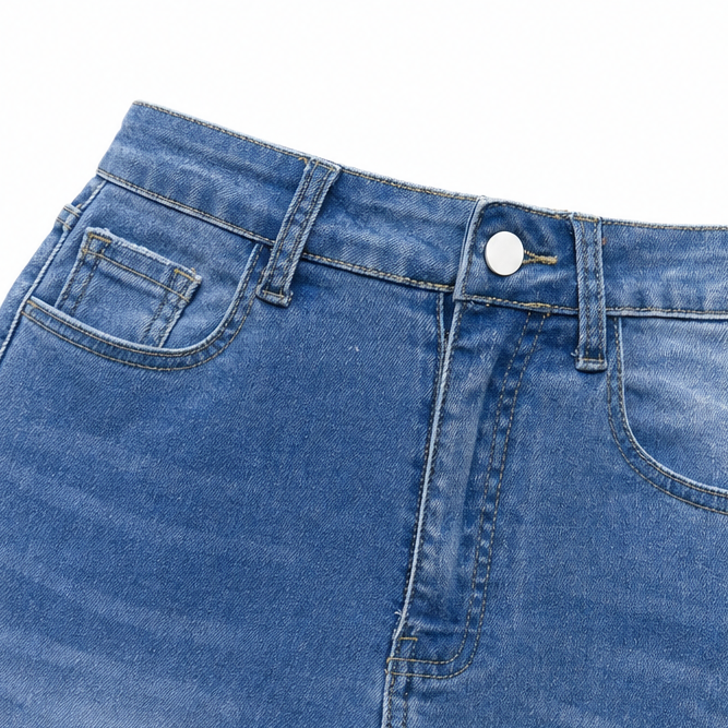 Denimly – High Waisted Frayed Hem Bermuda Shorts with Stretch