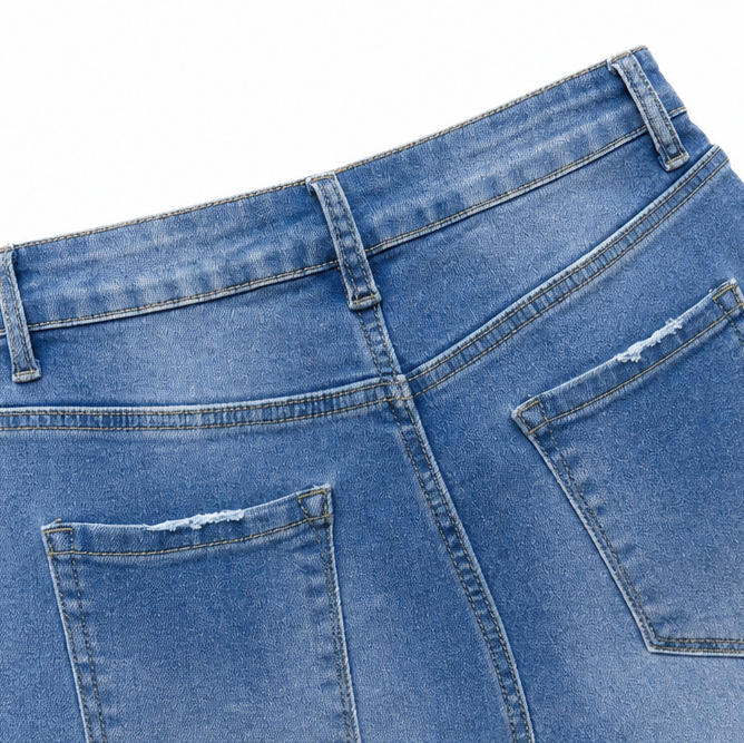 Denimly – High Waisted Frayed Hem Bermuda Shorts with Stretch