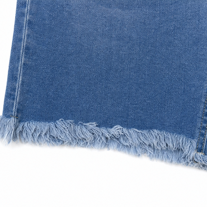 Denimly – High Waisted Frayed Hem Bermuda Shorts with Stretch