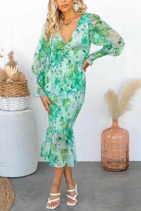 Melissa - Floral Ruffle Midi Dress