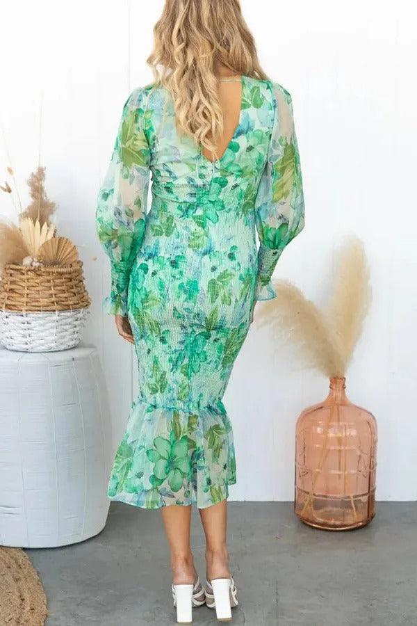 Isla - Midi Dress with Floral Ruffles
