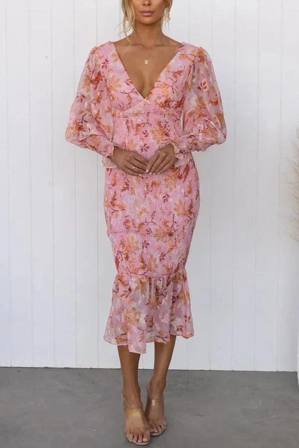 Isla - Midi Dress with Floral Ruffles