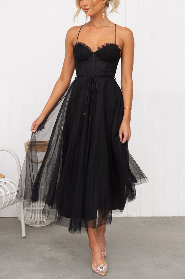 Elegant Long Dress with Bustier - Flowing Ceremony Dress