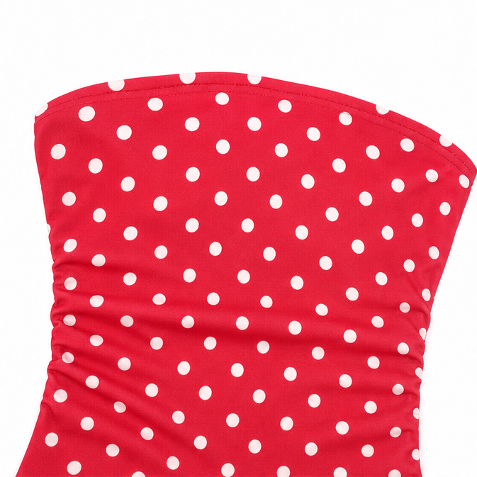 Doretta – Strapless Polka Dot Ruched Maxi Dress