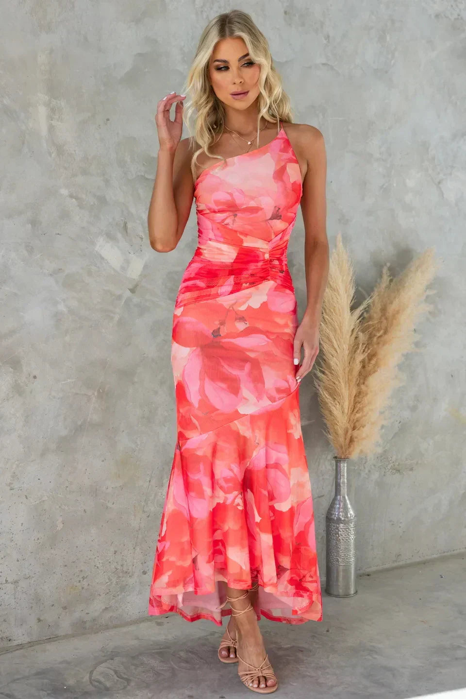Nimue - One Shoulder Short Sleeve Ruffle Dress
