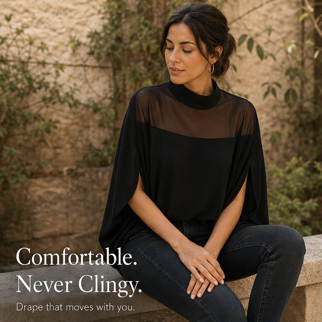 Florenza – Women's Mesh Yoke Batwing Blouse
