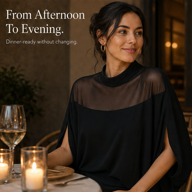 Florenza – Women's Mesh Yoke Batwing Blouse