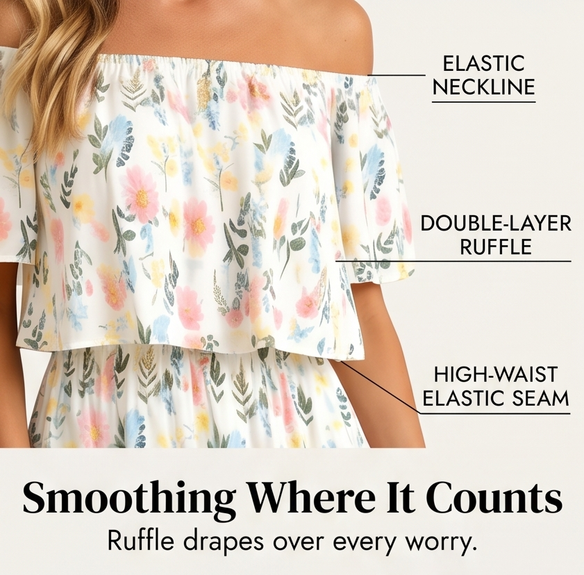 Florevia – Women's Off-Shoulder Floral Maxi Dress with Pockets