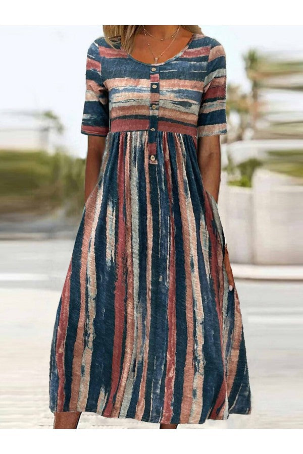HOLLY | ELEGANT STRIPED TUMMY-COVERAGE MIDI DRESS